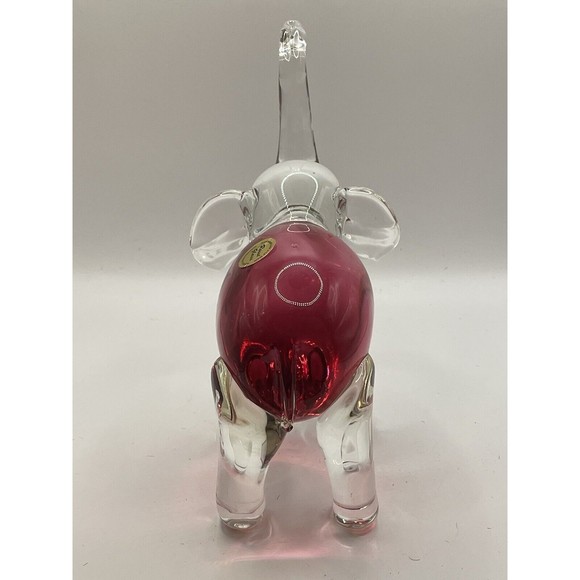 Rossi Glass Handmade Elephant With Cranberry Glass Trunk Up - Picture 5 of 7